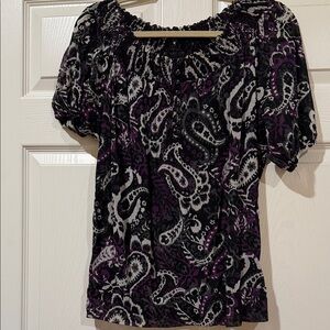 INC International Concepts Black and Purple Paisley Off-Shoulder Top